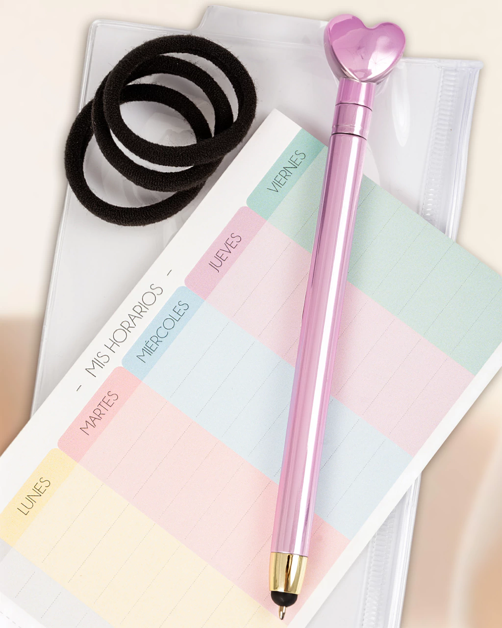 Set Cora: Lapicera+Colitas+Horario Lila 3