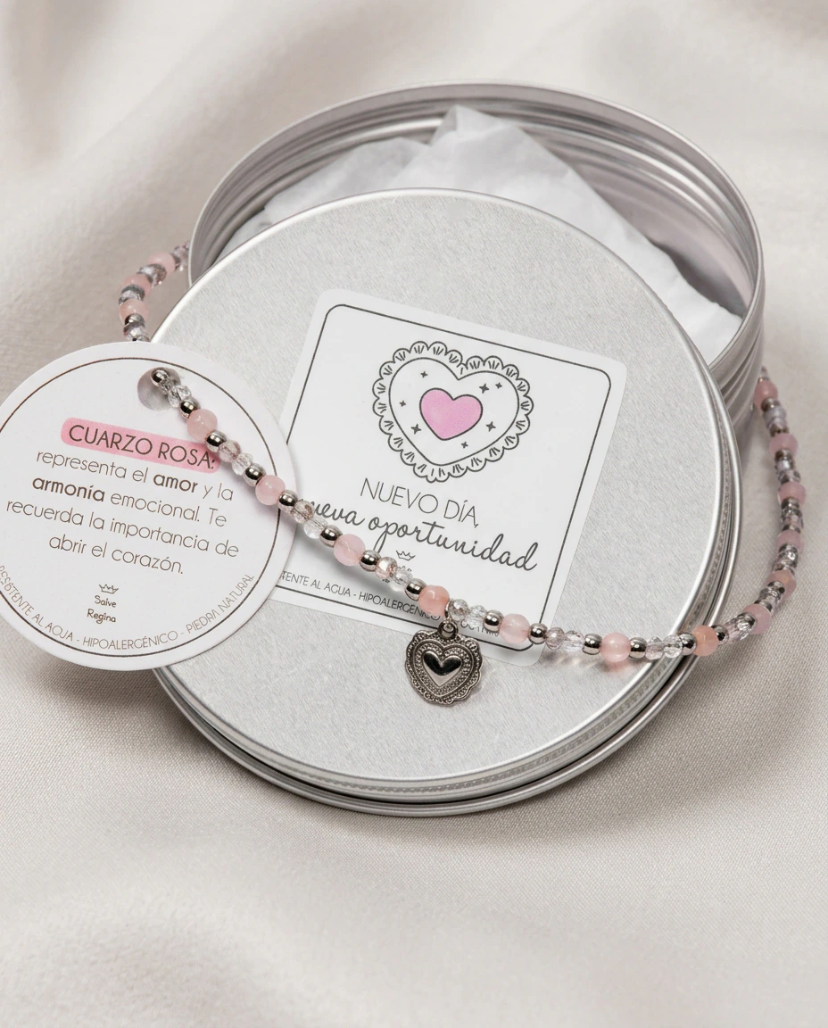 Collar Acero de Cuarzo Rosa y Cristales Solange