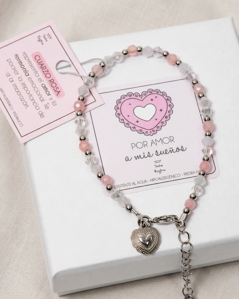 Pulsera de Acero de Cuazo Rosa y Cristales